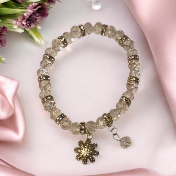 Crystal Beaded Bracelet with Flower Charm – Stretch - Picture 2 of 3